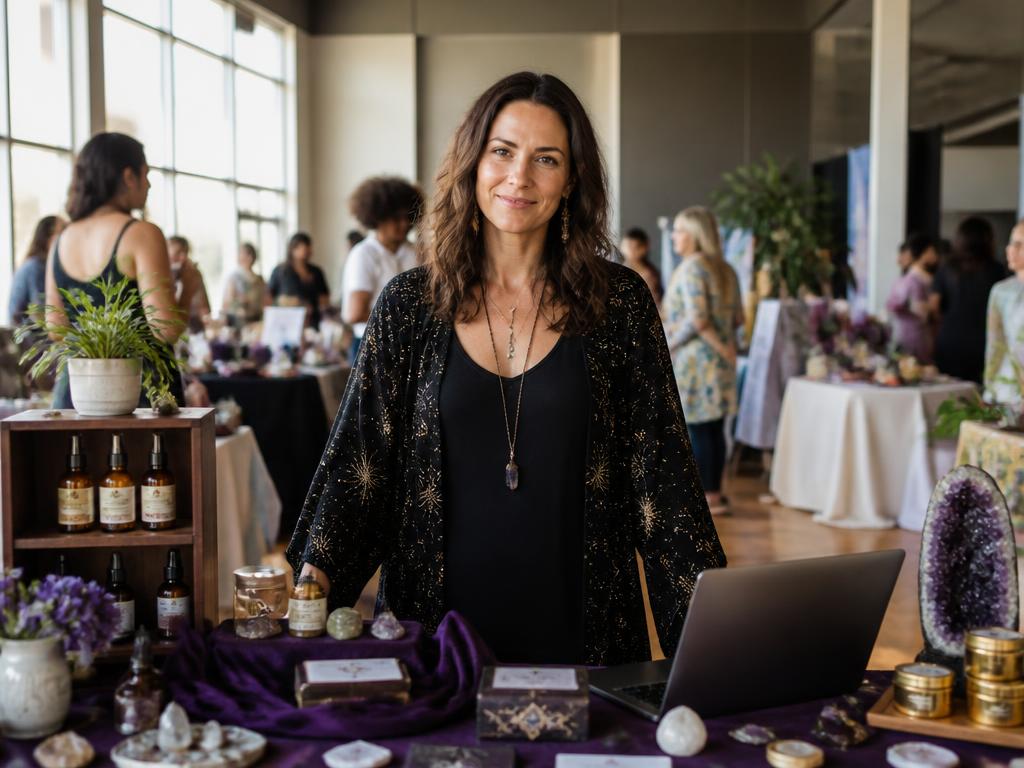 An independent practitioner welcoming visitors at her exhibitor booth